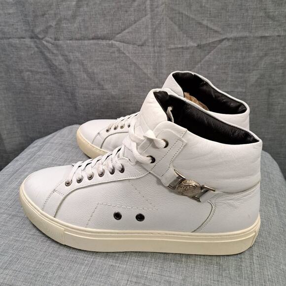 Versace Collection High Top Sneakers Men White Leather Size 44 / Made in Turkey - Picture 1 of 16